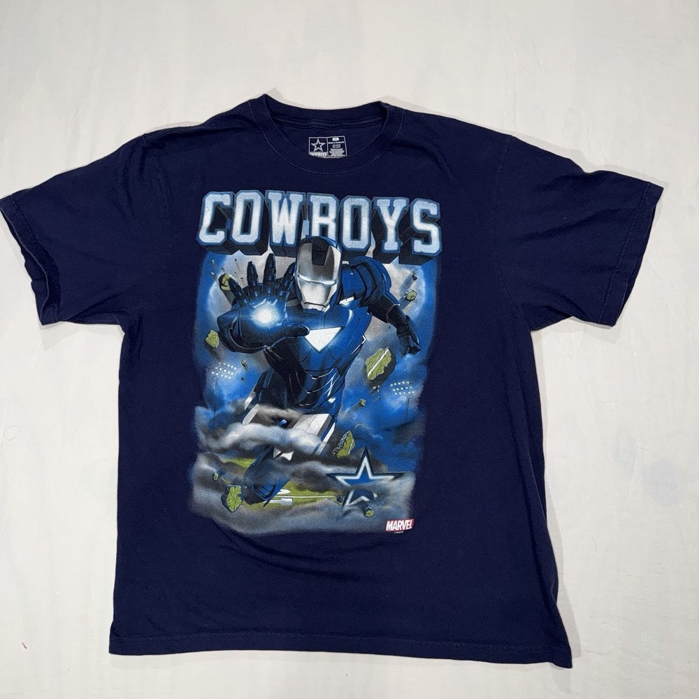 Dallas Cowboys Team Apparel Shirt Men's X-Large Marvel Iron Man Blue Graphic Tee
